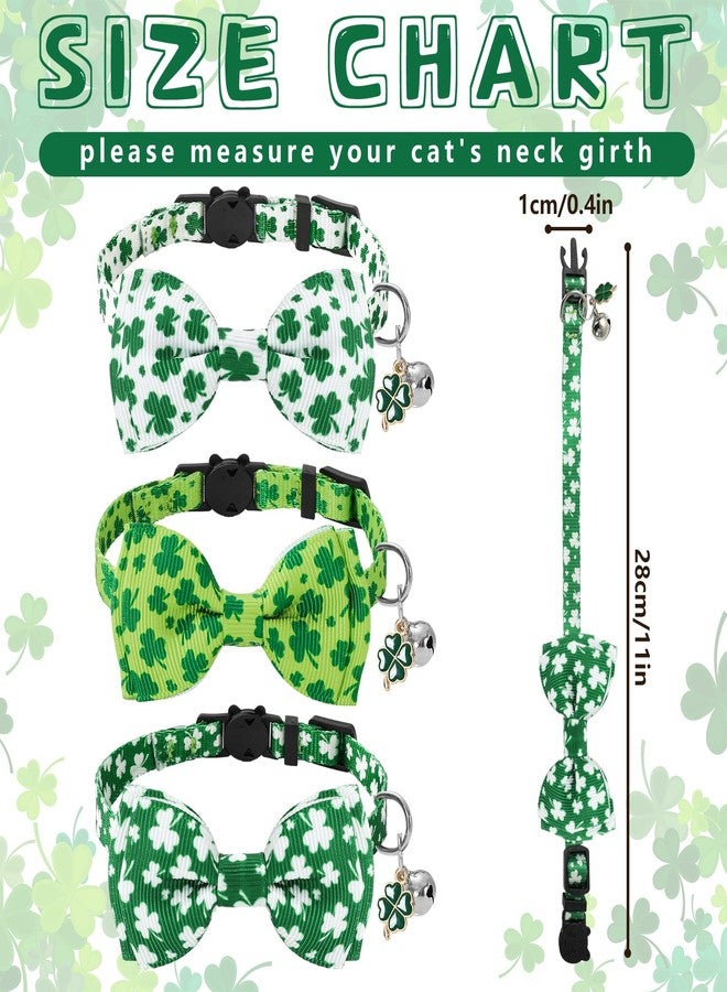 JarThenaAMCS 3 Pcs St. Patrick's Day Cat Collar with Breakaway Bell Bow Tie Green Shamrock Lucky Clover Adjustable Kitten Collars for Spring Girl Boy Cats Small Pet Party - Image 2
